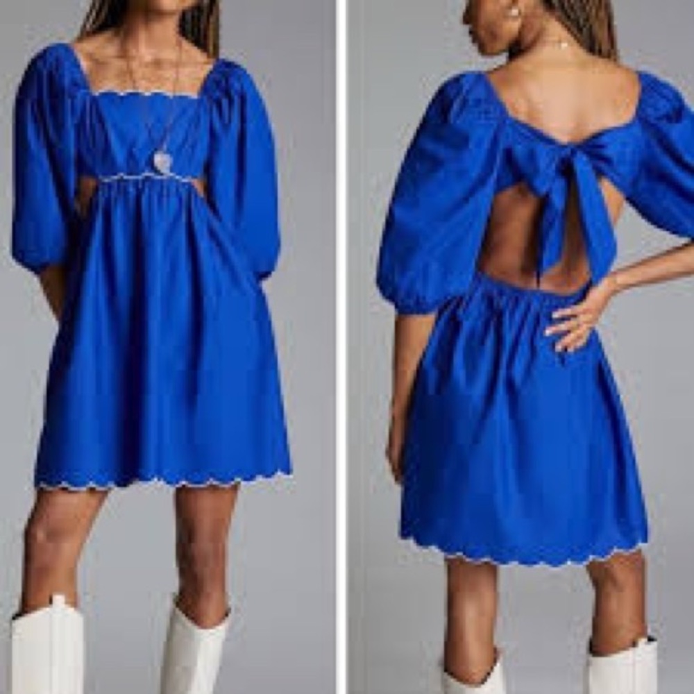 NWT Anthropologie Forever That Girl Scalloped Tie-Back Mini Dress Blue Size S
